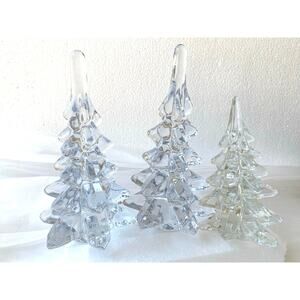 Vintage Silvestri Clear Opalescent Crystal Art Glass Christmas 3 tree